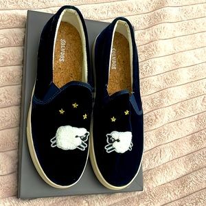 Women Shoes. Worn one time. Like New. Cork interior. Narrow fitting. Navy Velvet